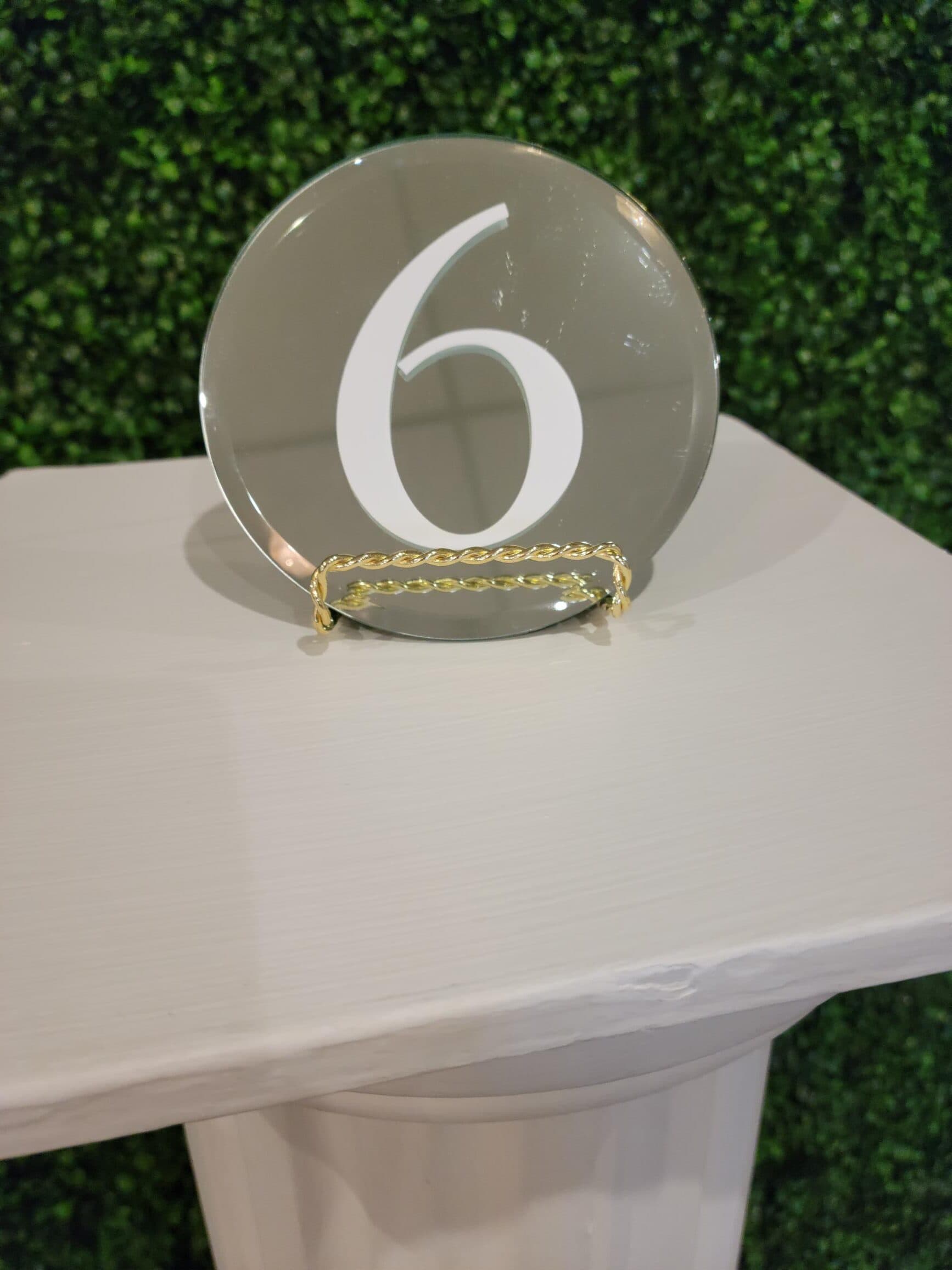 Mirror Table Number with Gold Stand Victorian Diamond Events